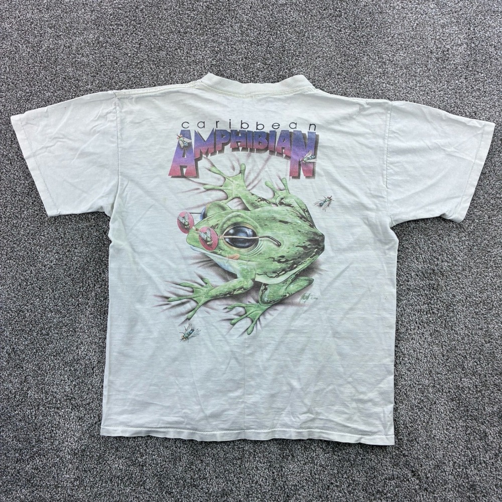 Vintage Jimmy Buffett Caribbean Soul Frog Shirt Men L White Distressed Amphibian